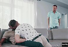 Hot Interracial Gay Threesome With Muscular Bodybuilder And Monster Cock