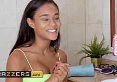 scarlit scandal, the gorgeous brunette, starts with a blowjob then rides the big cock in missionary position