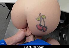 Stripper teen 18+ caught shoplifting strips for big cock punishment