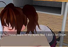 karin hides under desk in school blazer love