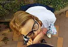 See how she handles this huge mushroomhead cock and pleads for cum on her face?