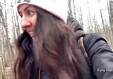 Damn! Peeing on her panties in the woods unseen