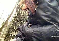 Damn! Peeing on her panties in the woods unseen