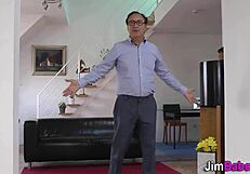 European Teen in Stockings Tugs Old Man for a Hardcore Amateur Cumshot in High Definition