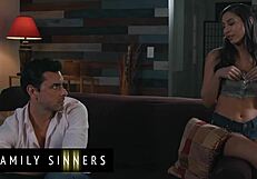 Family Sinners - Sexy Brunette Lies to Suck Stepdad’s Cock After Mom’s Cheating