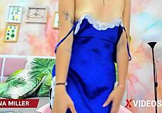 Ana miller strips and pleasures herself.