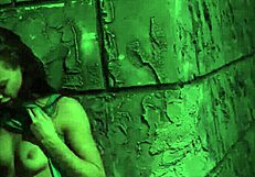 Anya feels extreme emotions as her pussy gapes from rough dildo in public bondage