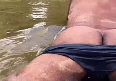 I enjoyed a relaxing river bath with my partner outdoors.