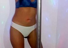 Skinny Brunette Student Dances on Pole for Teacher on Halloween in Homemade Latina Porn