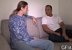 And then boyfriend gives rough blowjob to mature girlfriend with tight pussy