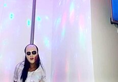 Skinny Brunette Student Dances on Pole for Teacher on Halloween in Homemade Latina Porn