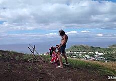 Man, that huge cock dominates tiny pussy at the ocean