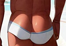 Step gay dad fucks twink in public 3D hentai. Clothing optional beach fun.