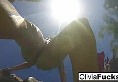 olivia, that blonde milf, is having summer fun masturbating nude in the pool!