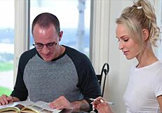 Stepmom Emma Hix guides stepson through intense blowjob and licking session. It's pure heat!