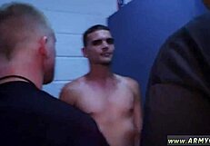 the mature gay trainer uses his balls to train the new recruits in sex