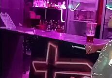 I'm in party dress and horny, this hunk approaches and fucks me in the men's bathroom, almost caught!