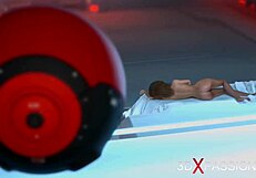 In this 3D sci-fi, a dickgirl android has fun with a woman in space.