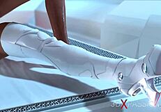 In this 3D sci-fi, a dickgirl android has fun with a woman in space.