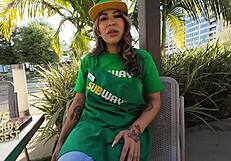 Big Tit Latina Subway Girl Skips Work for Two Huge Cocks and Cum Shots