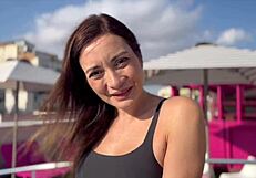 European MILF Lures Guy to Hotel Room for Footjob and Intense Blowjob with Monster Cock