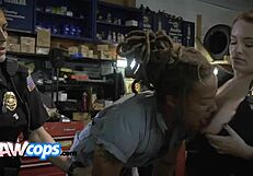 What if a rasta mechanic dominates female cops in interracial 3some?