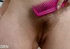 hot american brunette teen reveals her hairy pussy