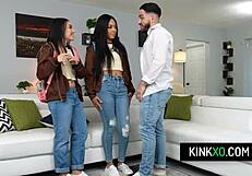 Perv stepbro influences teen stepsisters Violet and Bianca in group action