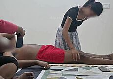 Flashing dick to massage girl in front of wife during session