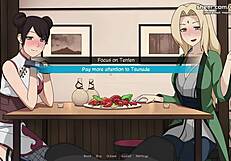 Naruto Kunoichi Trainer Tsunade and Tenten Give Handjob and Foot Job in Public Restaurant Hentai Game