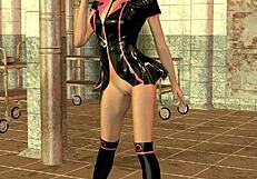 3d nurse in latex heels