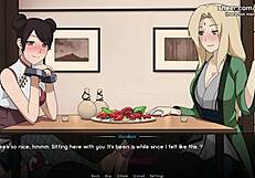 Naruto Kunoichi Trainer Tsunade and Tenten Give Handjob and Foot Job in Public Restaurant Hentai Game