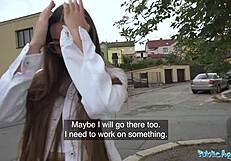 public agent bangs pretty brunette in bikini at indoor pool