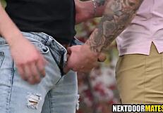 Hot guys hook up in park for gay sex