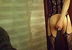 slender gay guy in stockings is fucking a toy. it's so hot and fun.