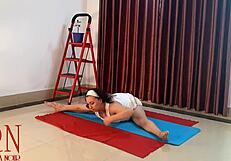 is Regina Noir doing nude yoga in white panties at the gym?