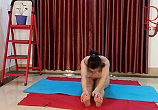 is Regina Noir doing nude yoga in white panties at the gym?