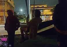 Curvy Tattooed Friends Flash Young Bodies in Public Backstage Group Fun