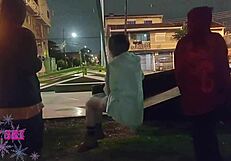 Curvy Tattooed Friends Flash Young Bodies in Public Backstage Group Fun