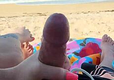 Getting him off hard on a public beach