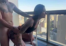 a cunhadinha shocked me with fishnet panties on hotel balcony