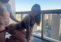 a cunhadinha shocked me with fishnet panties on hotel balcony