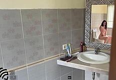 A MOUTHFUL OF CUM from stepson while I’m peeing in toilet