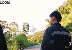 this nympho fucks her lover and the mechanic in public. danner mendez and yenifer chacon getting wild.