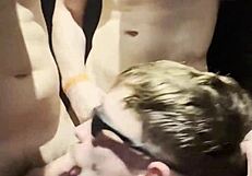 Orgy in nightclub bathroom with dio