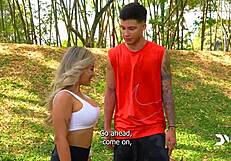 my horny neighbor naty delgado blows me outdoors, then i fuck her big tits?