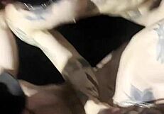 Orgy in nightclub bathroom with dio