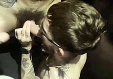 Orgy in nightclub bathroom with dio