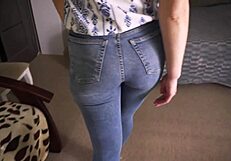 PAWG Milf Teases with Perfect Ass in Tight Blue Jeans