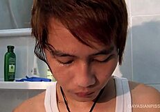 Kinky Gay Asian Twink Strokes In Shower Soaking!
